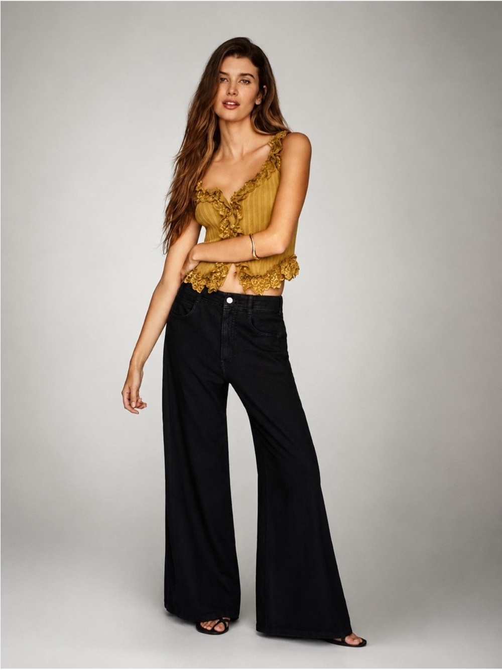 Pilcro Anthropologie Adi Wide Flare Leg Linen Blend Jeans Pants 34